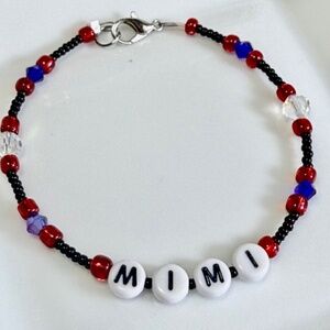 MIMI Bracelet Red, Blue & Black Beads and Clear Faceted Crystals